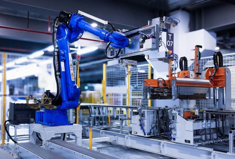 Robotic arm on an automated assembly line